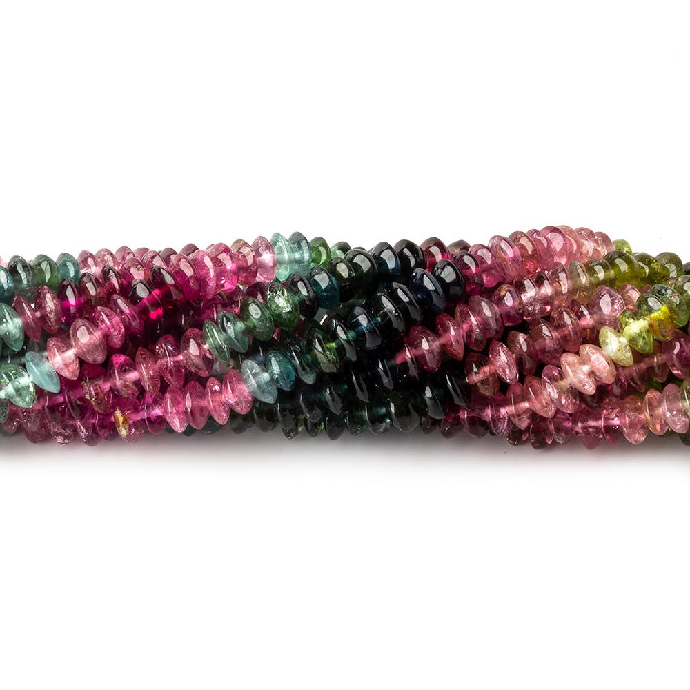 4-4.5mm Multi Color Tourmaline plain disc rondelles 16 inch 175 beads A - Beadsofcambay.com