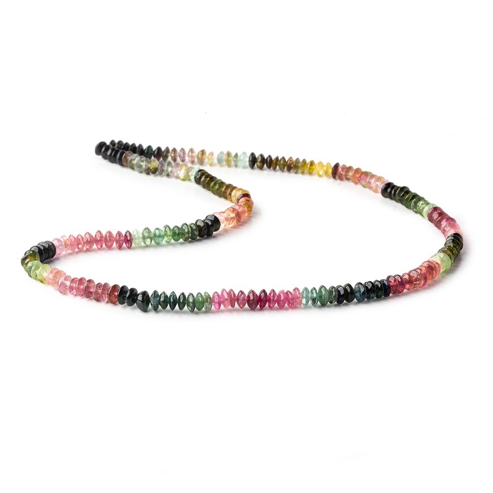 4-4.5mm Multi Color Tourmaline plain disc rondelles 16 inch 175 beads A - Beadsofcambay.com