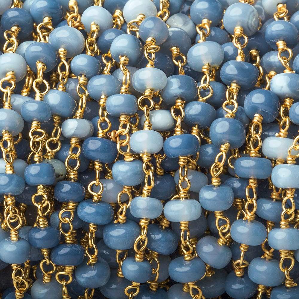 4-4.5mm Owyhee Blue Opal plain rondelle Vermeil Chain by the foot - Beadsofcambay.com