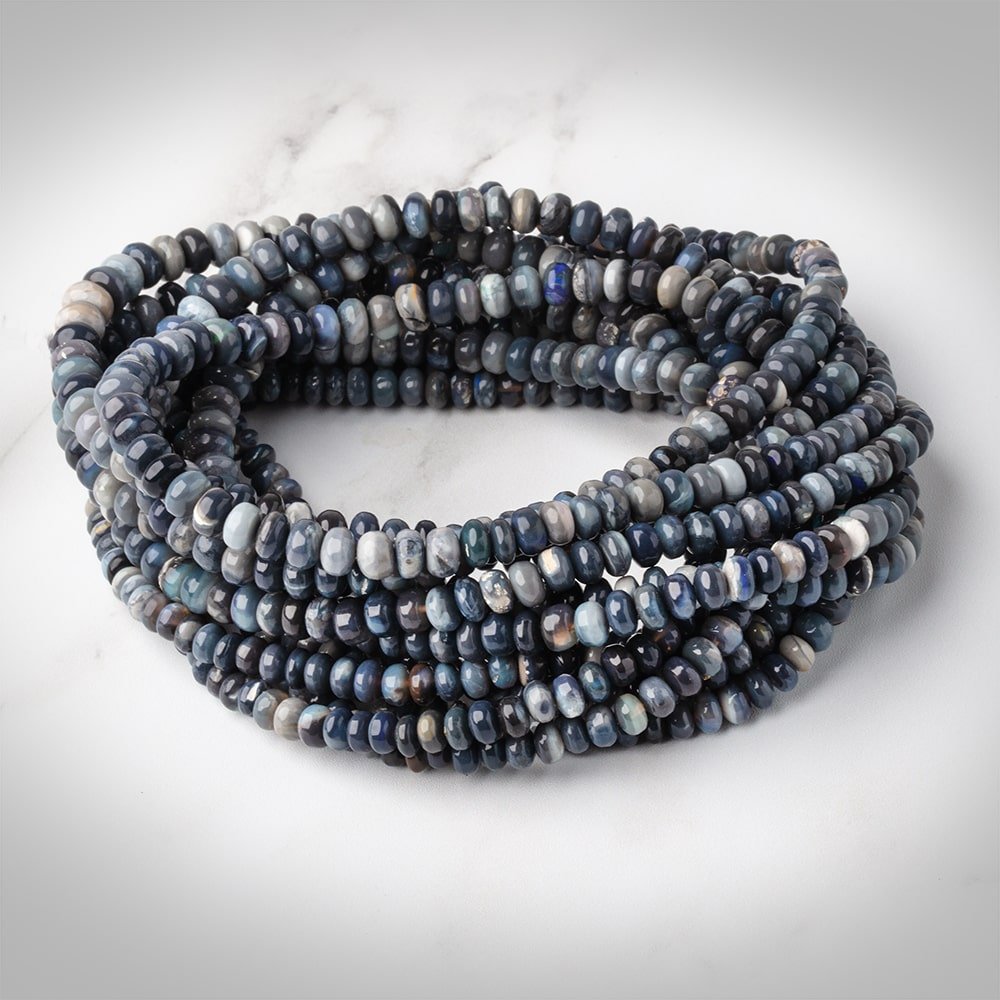 4-5.5 mm Blue Grey Australian Opal Plain Rondelles 18 inch 148 beads A - Beadsofcambay.com