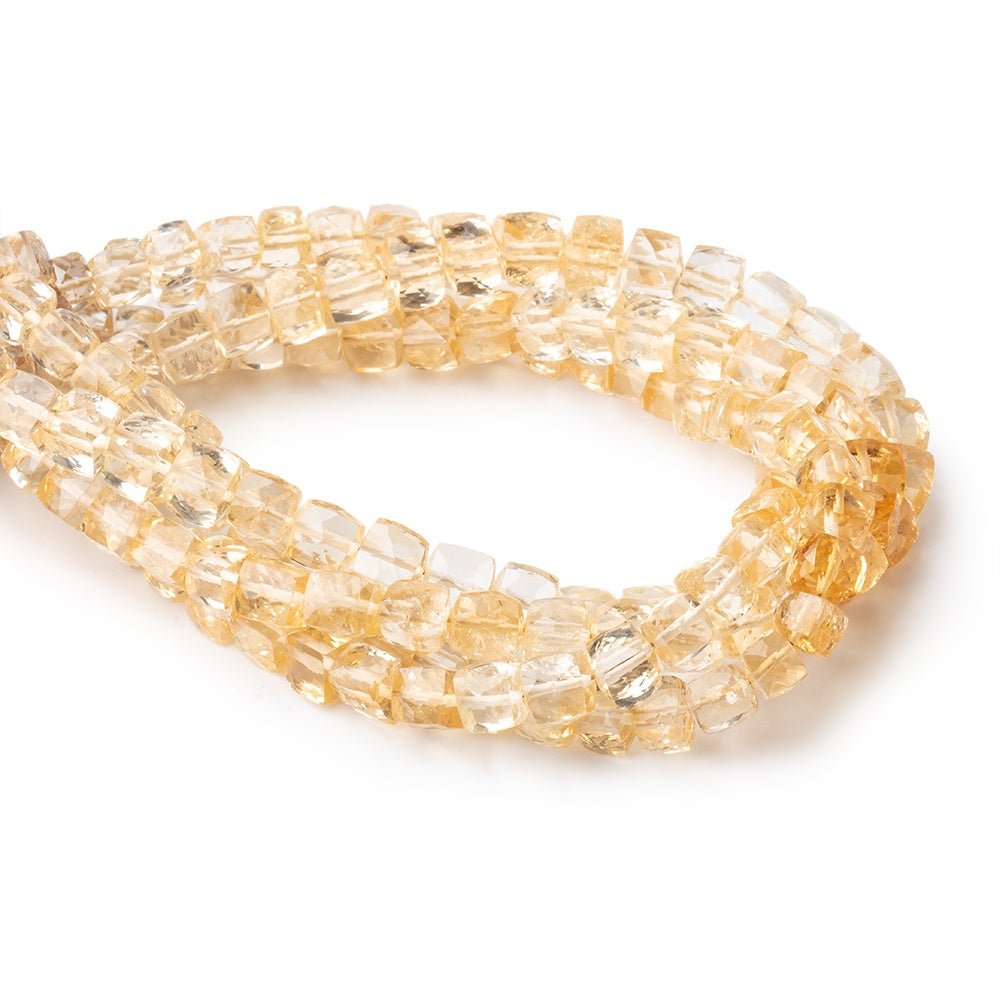 4-5mm Citrine Faceted Cube Beads 7.5 inch 38 pieces - Beadsofcambay.com