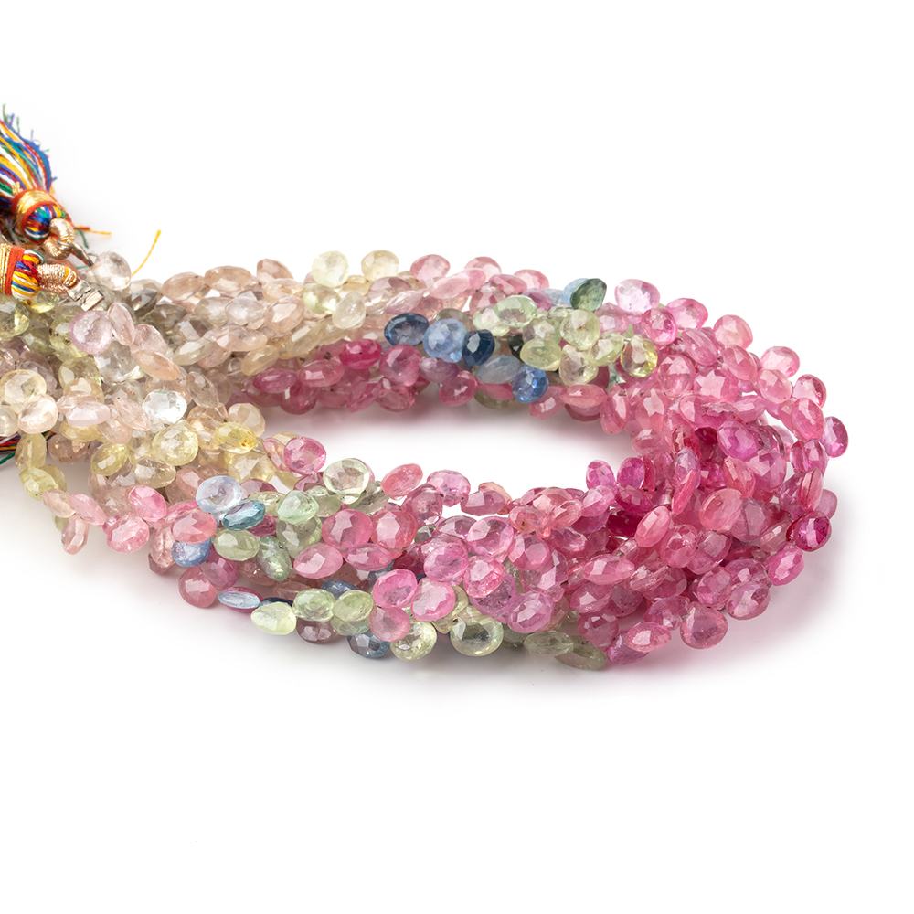 4-5mm Fancy Sapphire and Ruby Faceted Heart Beads 8 inch 74 pieces - Beadsofcambay.com
