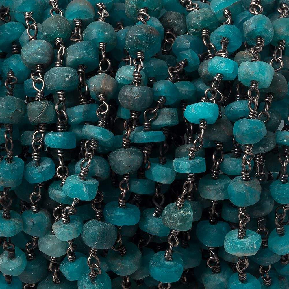 4-5mm Frosted Neon Apatite plain heshi Black Gold Chain by the foot 37 pcs - Beadsofcambay.com