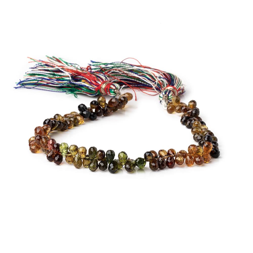 4-5mm Green and Brown Tourmaline Faceted Tear Drop 8 inch 110 beads AA - Beadsofcambay.com