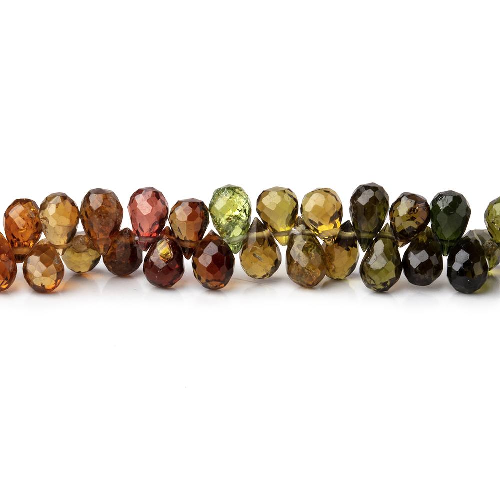 4-5mm Green and Brown Tourmaline Faceted Tear Drop 8 inch 110 beads AA - Beadsofcambay.com