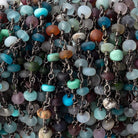 4-5mm Matte Multi Gem Plain Rondelles on Black Gold Plated Chain by the Foot 33 pcs - Beadsofcambay.com