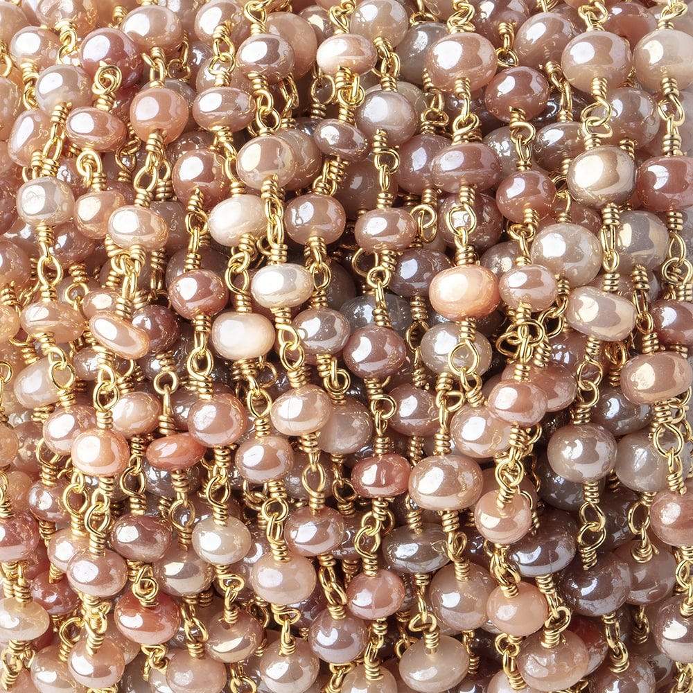 4-5mm Mystic Angel Skin Moonstone Plain Rondelles on Gold Plated Chain by the Foot - Beadsofcambay.com