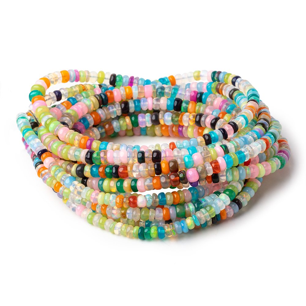 4-5mm Neon Multi Color Ethiopian Opal Plain Rondelle Beads 16 inch 184 pieces - Beadsofcambay.com