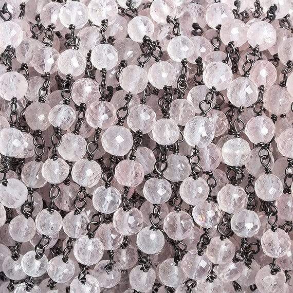 4-5mm Rose Quartz faceted round Black Gold .925 Chain by the foot 34 beads - Beadsofcambay.com