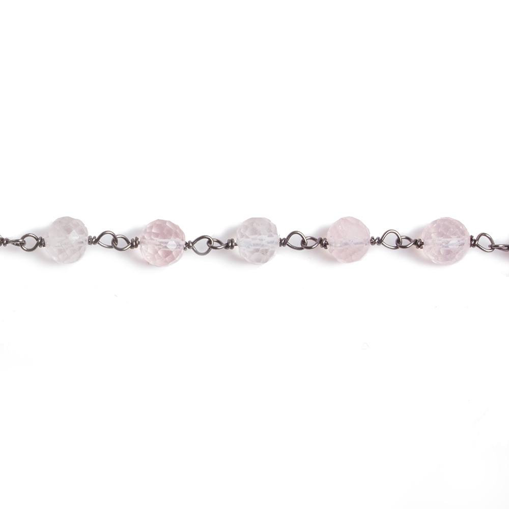 4-5mm Rose Quartz faceted round Black Gold .925 Chain by the foot 34 beads - Beadsofcambay.com