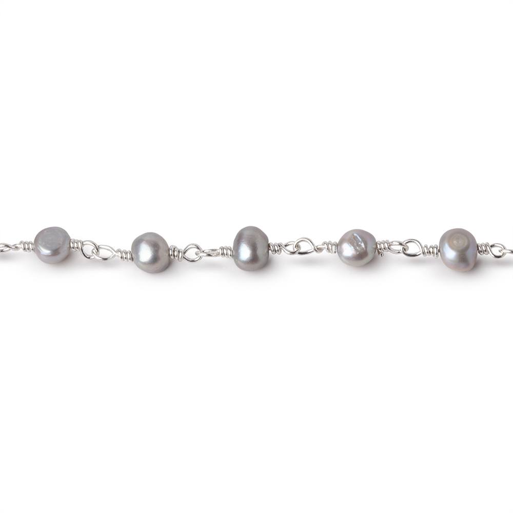 4-5mm Silver Petite Baroque Pearls on .925 Silver Chain - Beadsofcambay.com