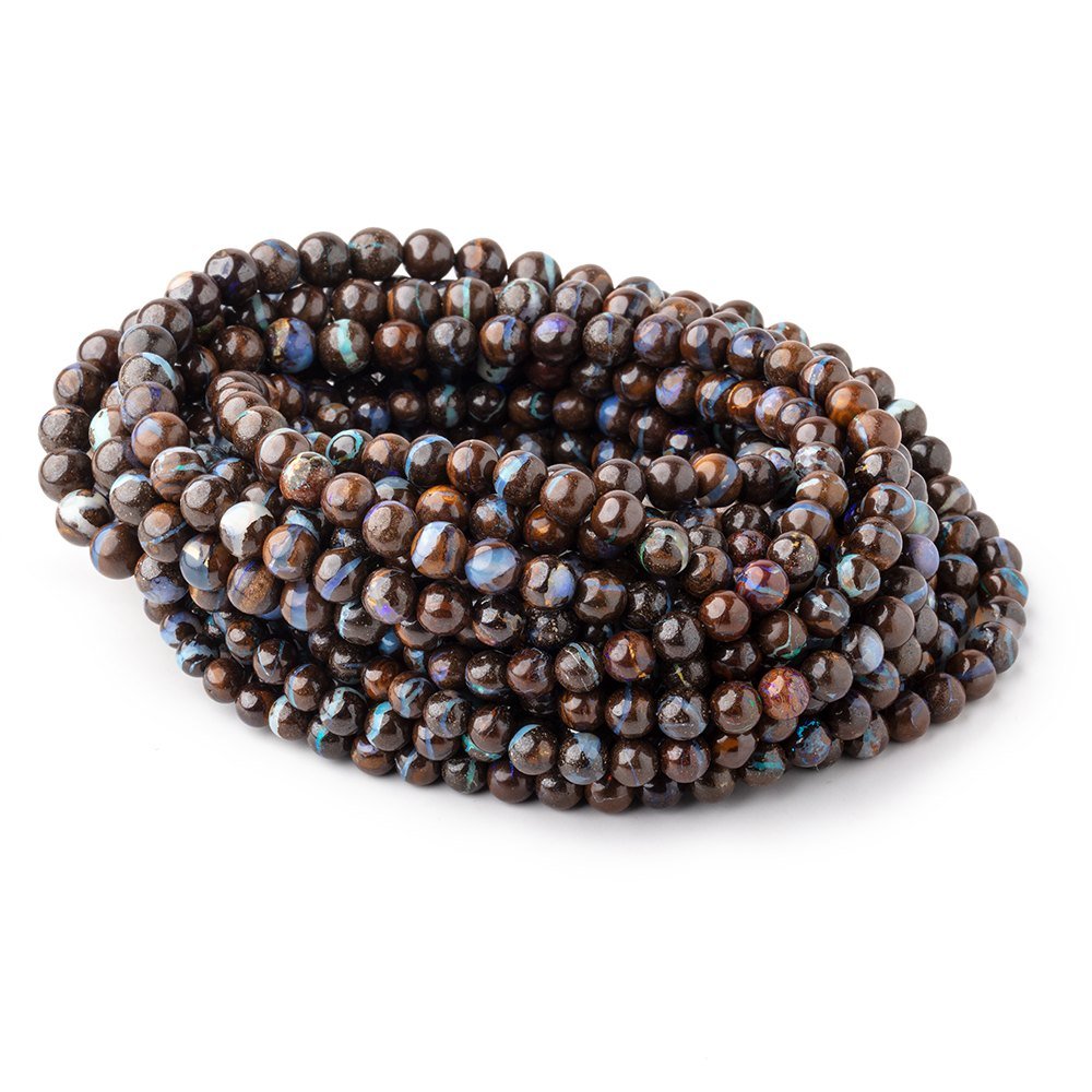 4-6mm Australian Boulder Opal Plain Round Beads 16 inch 78 pieces - Beadsofcambay.com