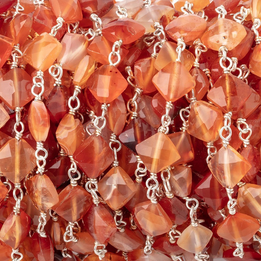 4-6mm Carnelian Faceted Square Beads on .925 Silver Chain - Beadsofcambay.com
