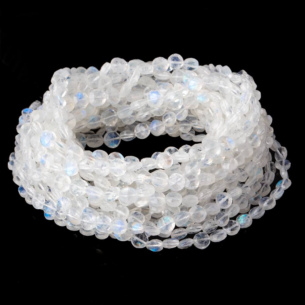 4-6mm Rainbow Moonstone Faceted Coin Beads 15 inch 82 pieces AA - Beadsofcambay.com