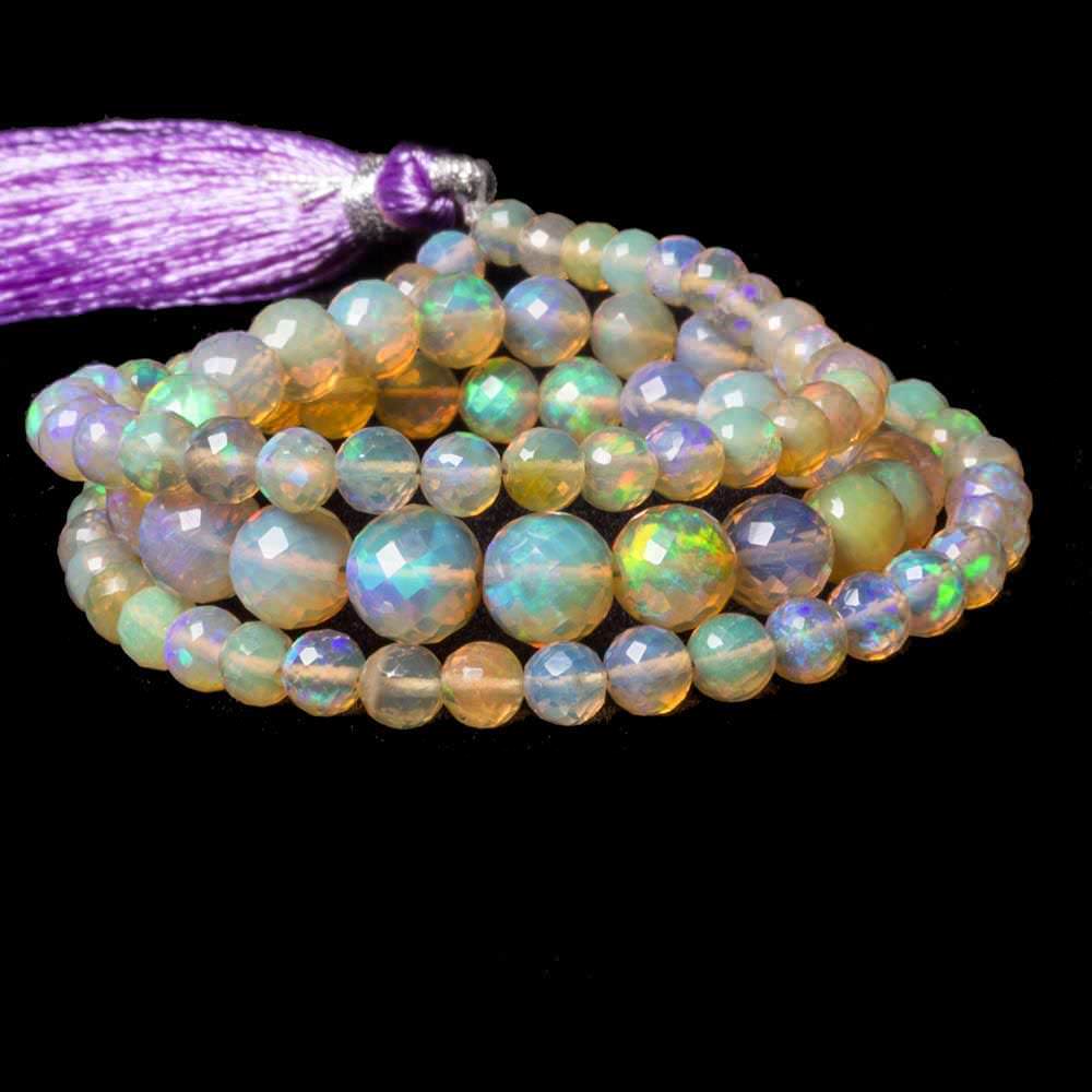 4-7.5mm Ethiopian Opal faceted round beads 16 inch 91 pieces - Beadsofcambay.com