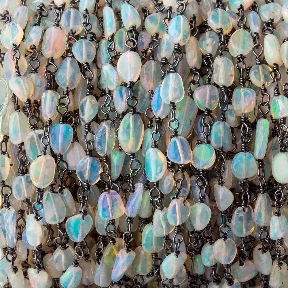 4-7mm Ethiopian Jelly Opal Plain Nuggets on Black Gold .925 Chain - Beadsofcambay.com