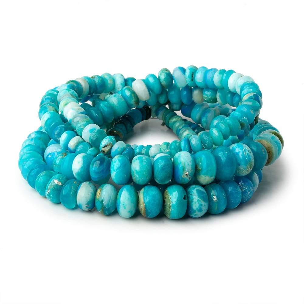 4-8.5mm Peruvian Blue Opalina plain rondelles 18 inch 135 beads A - Beadsofcambay.com