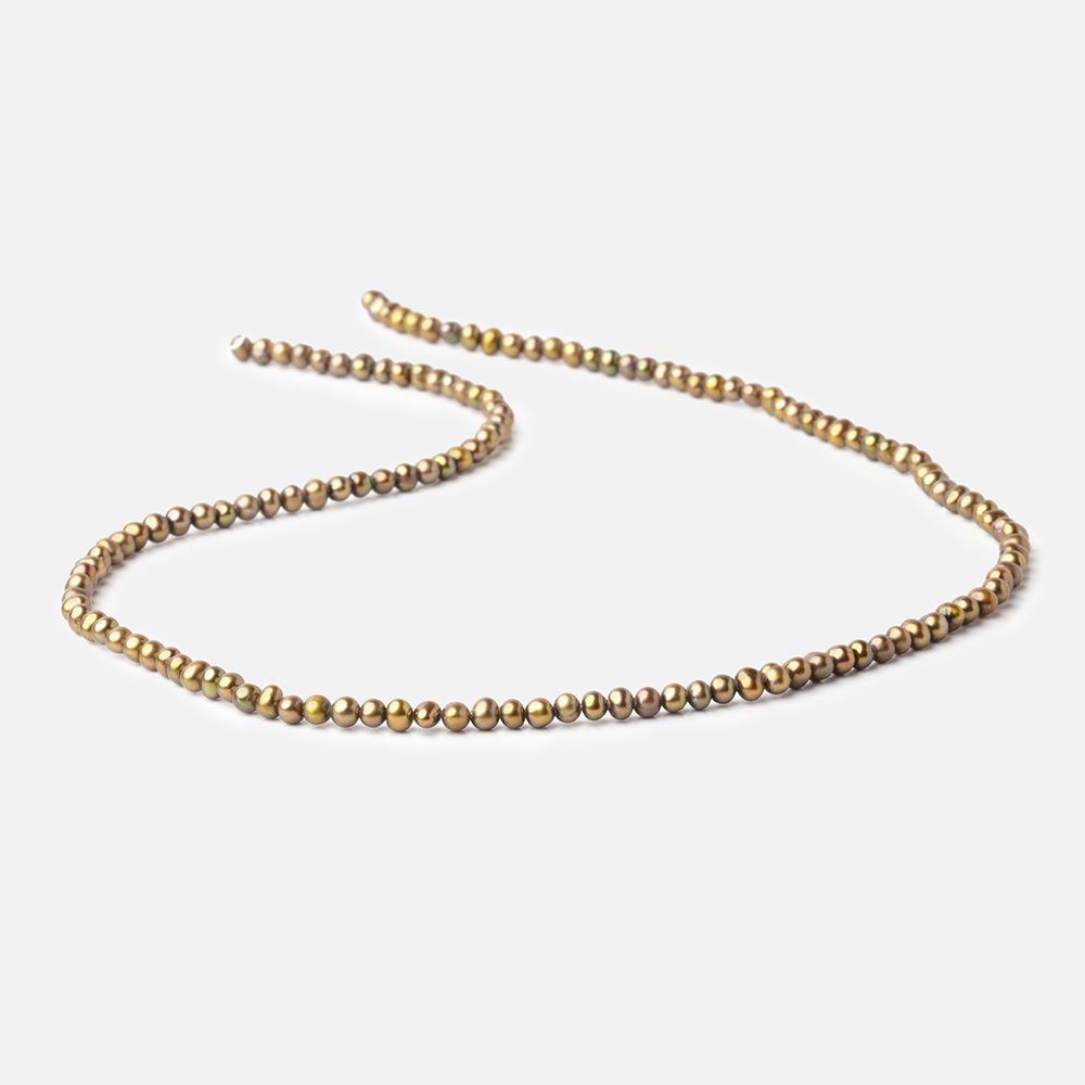 3.5x3mm Light Olive Green Off Round Freshwater Pearl 16 inch 135 pieces - BeadsofCambay.com