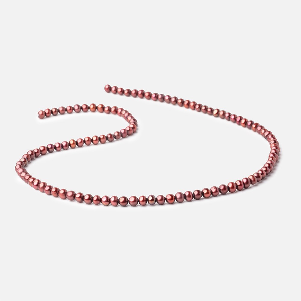 4x3mm Wine Off Round Freshwater Pearls 16 inch 108 pieces - BeadsofCambay.com