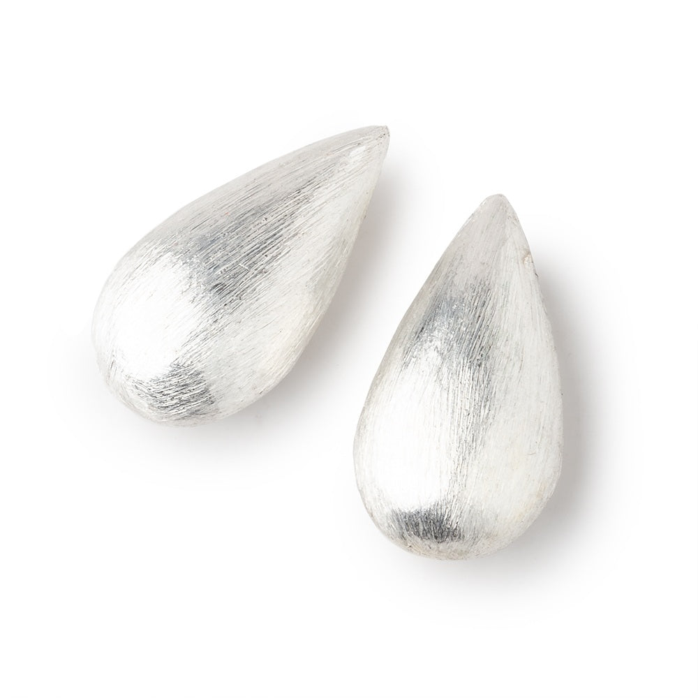 26x13mm Sterling Silver Plated Copper Bead Tear Drop Brushed Finish 2pcs