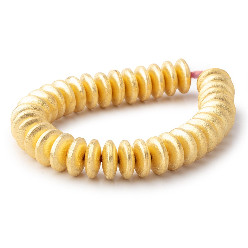 14mm 22kt Gold Plated Copper Brushed Disc Beads 8 inch 37 pieces - BeadsofCambay.com