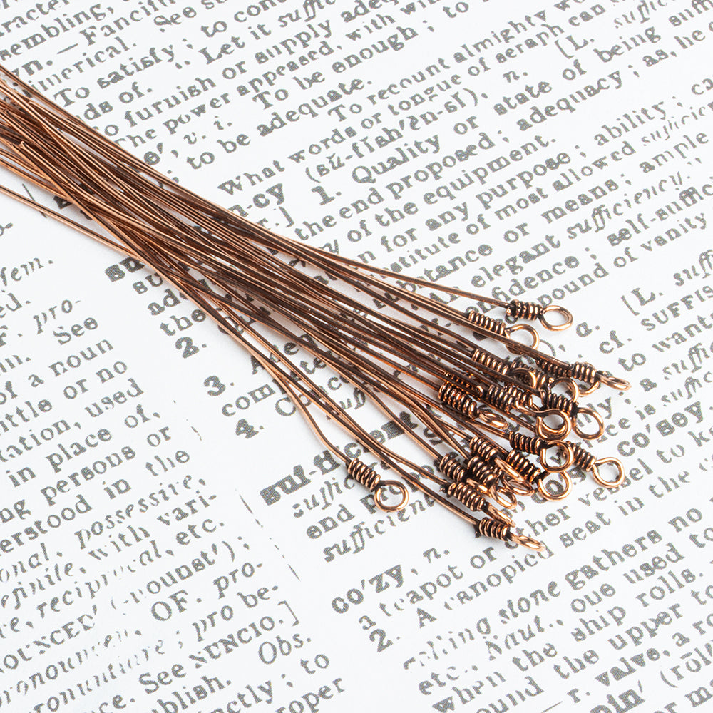 BeadsofCambay 3" length Copper Eyepin Wrapped Wire 22 Guage 22 pcs per bag