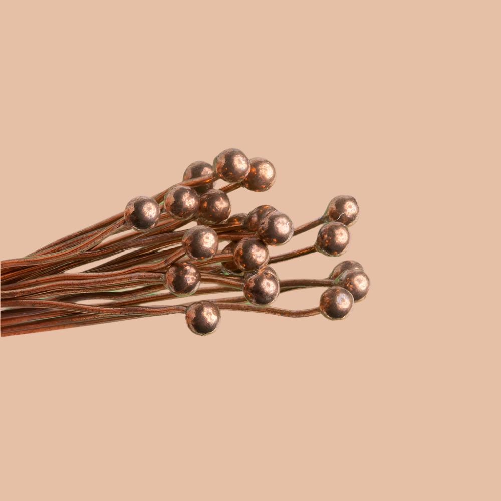 3mm Copper Headpin 26 gauge 2 inch length, Plain Ball Head diameter, 22 pieces per bag View 1