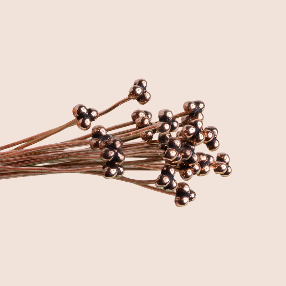 Beadsofcambay 3" length Copper 3 Ball Design Headpin, 22 Guage 22 Pieces View 1