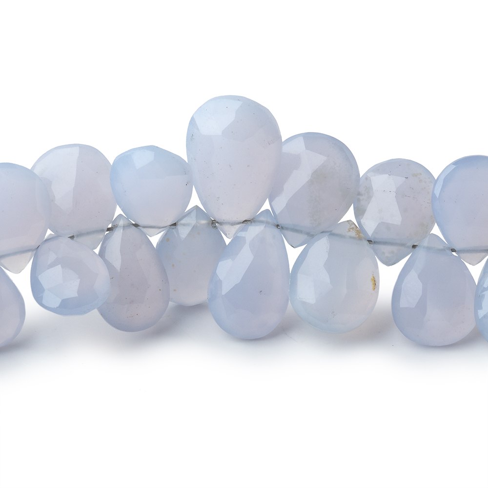 BeadsofCambay 9x7-10x8mm Turkish Blue Chalcedony Faceted Pear Beads 8 inch 55 pieces AA