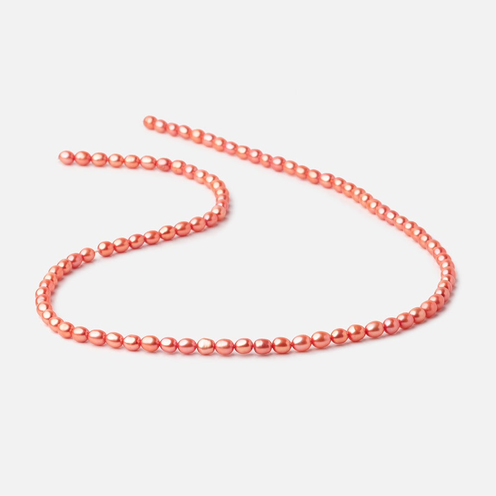 4x3mm Coral Straight Drilled Oval Freshwater Pearl Beads 15 inch 99 pieces - BeadsofCambay.com
