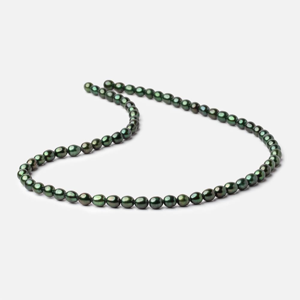 6x5mm Emerald Green Straight Drill Oval Freshwater Pearl 15 inch 68 pcs - BeadsofCambay.com