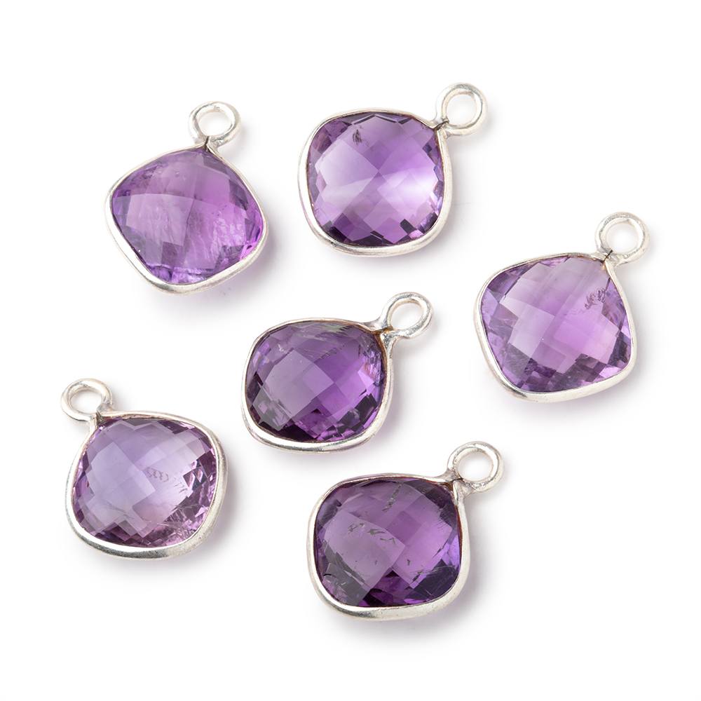 15x15mm .925 Silver Bezel Amethyst Faceted Pillow Pendant 1 piece - BeadsofCambay.com