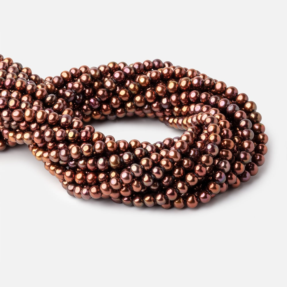 6x5mm Cinnamon Brown Off Round Freshwater Pearls 16 inch 76 pieces - BeadsofCambay.com
