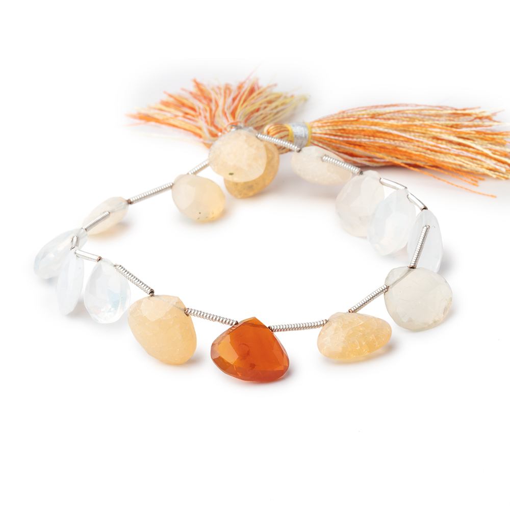 10-13mm Fire Opal Faceted Heart Beads 8 inch 12 pieces - BeadsofCambay.com