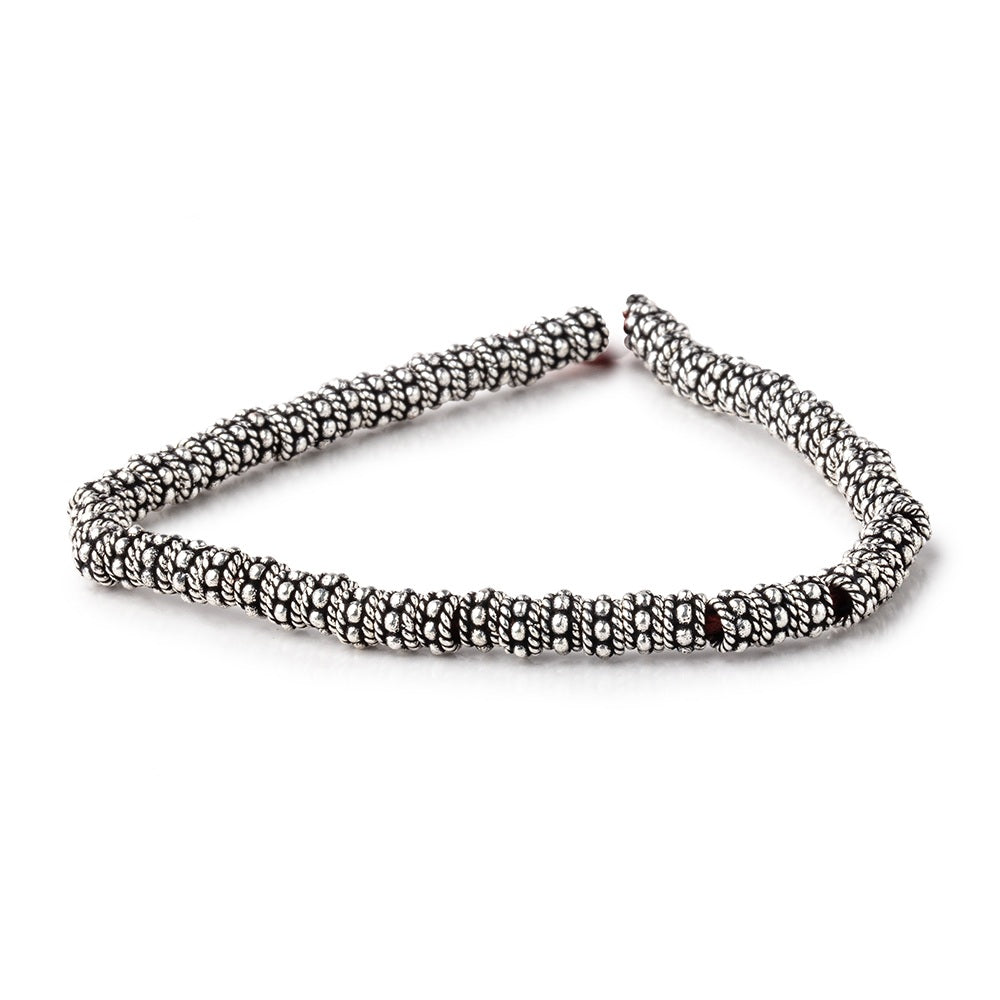 5x3mm Antiqued Sterling Silver Plated Copper Twisted Spacer 8 inch 63 beads - BeadsofCambay.com