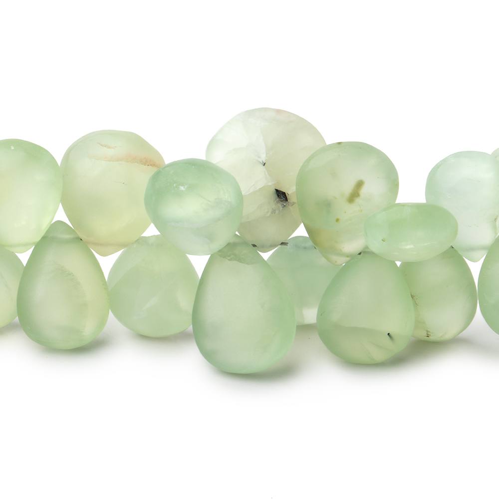 9-17mm Frosted Prehnite Plain Pear Beads 8 inch 51 pieces - BeadsofCambay.com