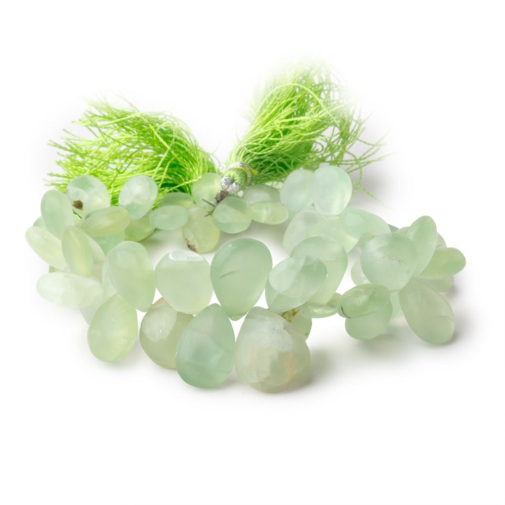 9-17mm Frosted Prehnite Plain Pear Beads 8 inch 51 pieces - BeadsofCambay.com