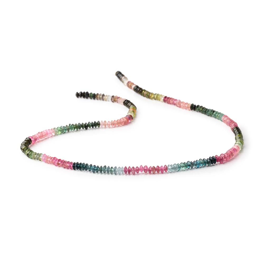 3.5mm Multi Color Tourmaline Plain Disc Rondelles 15.25 inch 230 Beads - BeadsofCambay.com