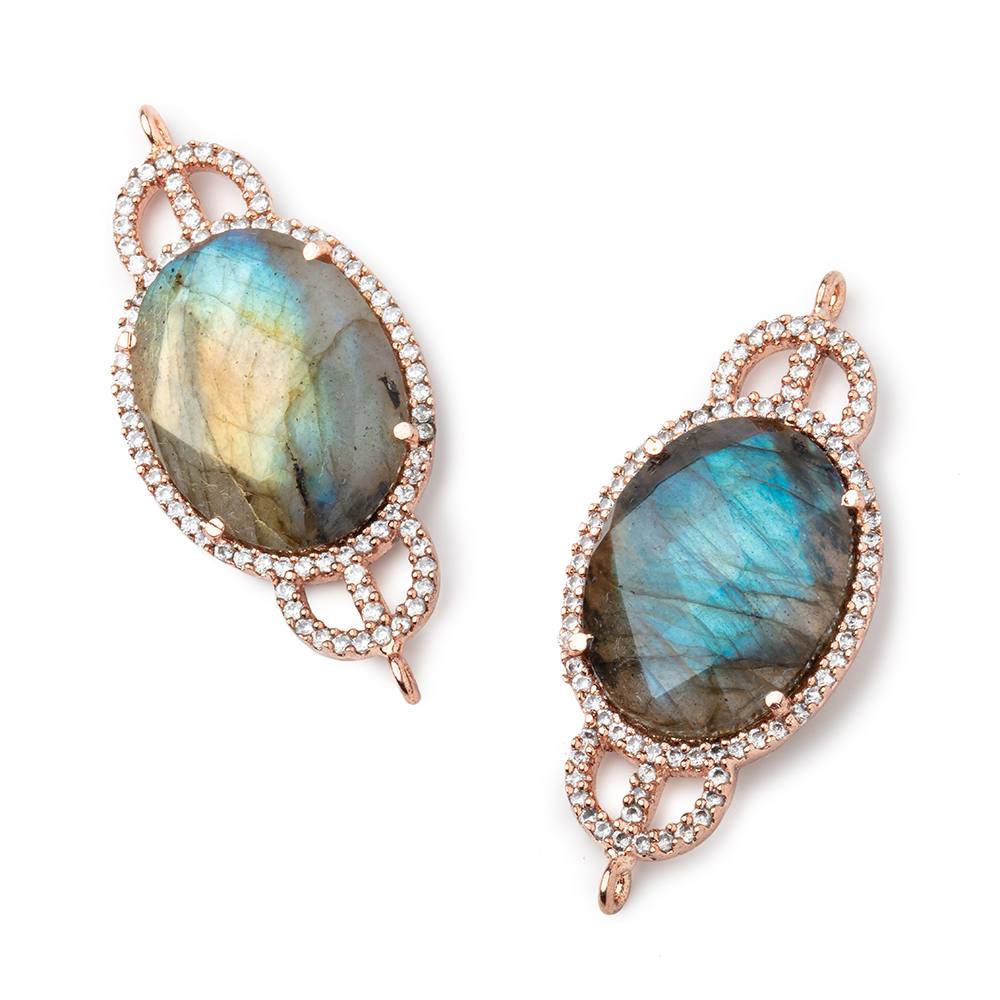 34x18mm Rose Gold Bezel CZ & Labradorite Edwardian Oval East West Connector 1 focal bead View 1