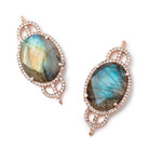 34x18mm Rose Gold Bezel CZ & Labradorite Edwardian Oval East West Connector 1 focal bead View 1