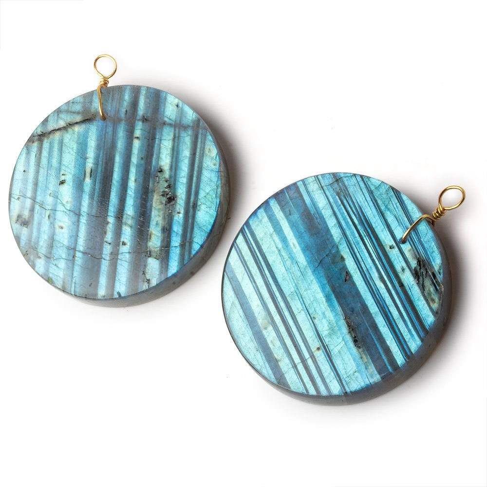 40mm Labradorite plain coin disc focal beads 1 piece AA - Beadsofcambay.com