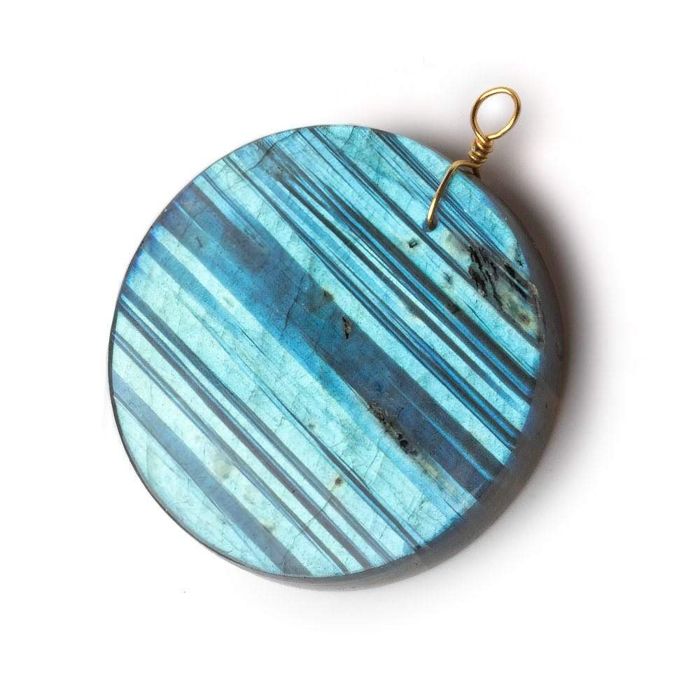 40mm Labradorite plain coin disc focal beads 1 piece AA - Beadsofcambay.com