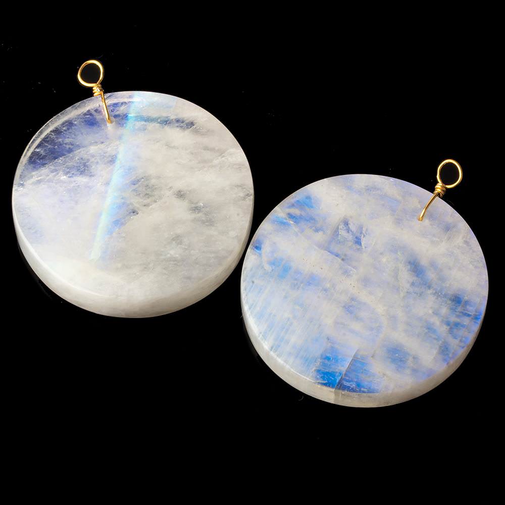 40mm Rainbow Moonstone plain coin disc focal beads 1 piece AA - Beadsofcambay.com