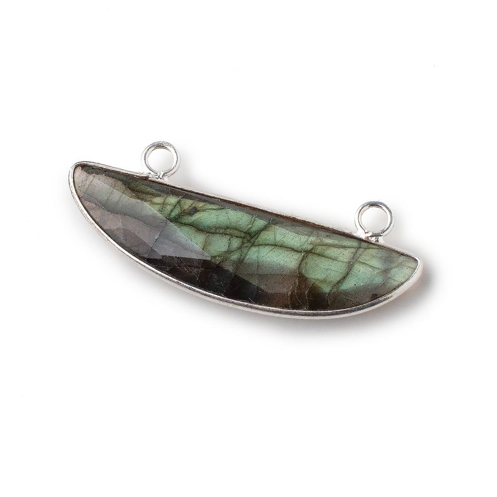40x11mm Silver Bezeled Labradorite Faceted Half Moon East West Connector 1 pc - Beadsofcambay.com