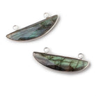 40x11mm Silver Bezeled Labradorite Faceted Half Moon East West Connector 1 pc - Beadsofcambay.com