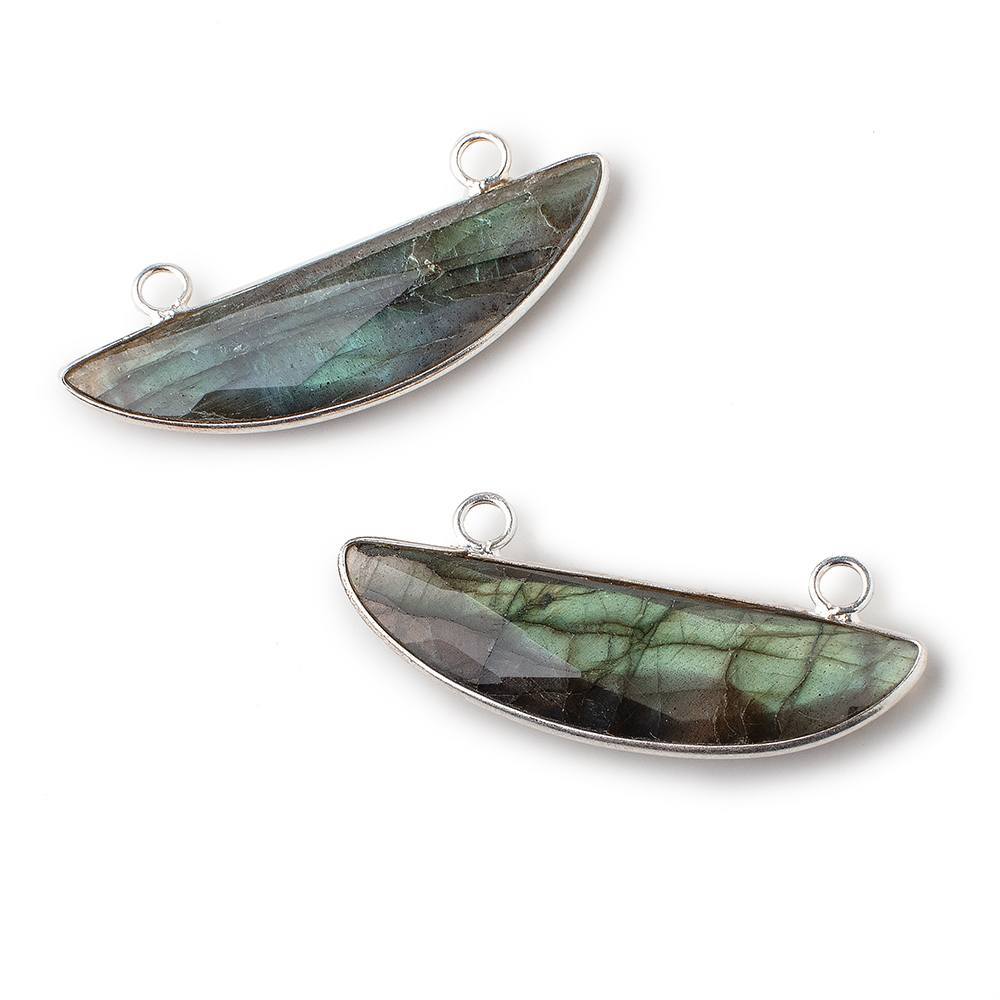 40x11mm Silver Bezeled Labradorite Faceted Half Moon East West Connector 1 pc - Beadsofcambay.com