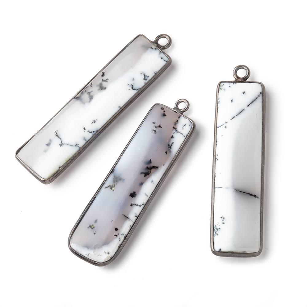 40x12mm Black Gold Bezel Dendritic Opal Plain Bar Pendant 1 piece - Beadsofcambay.com