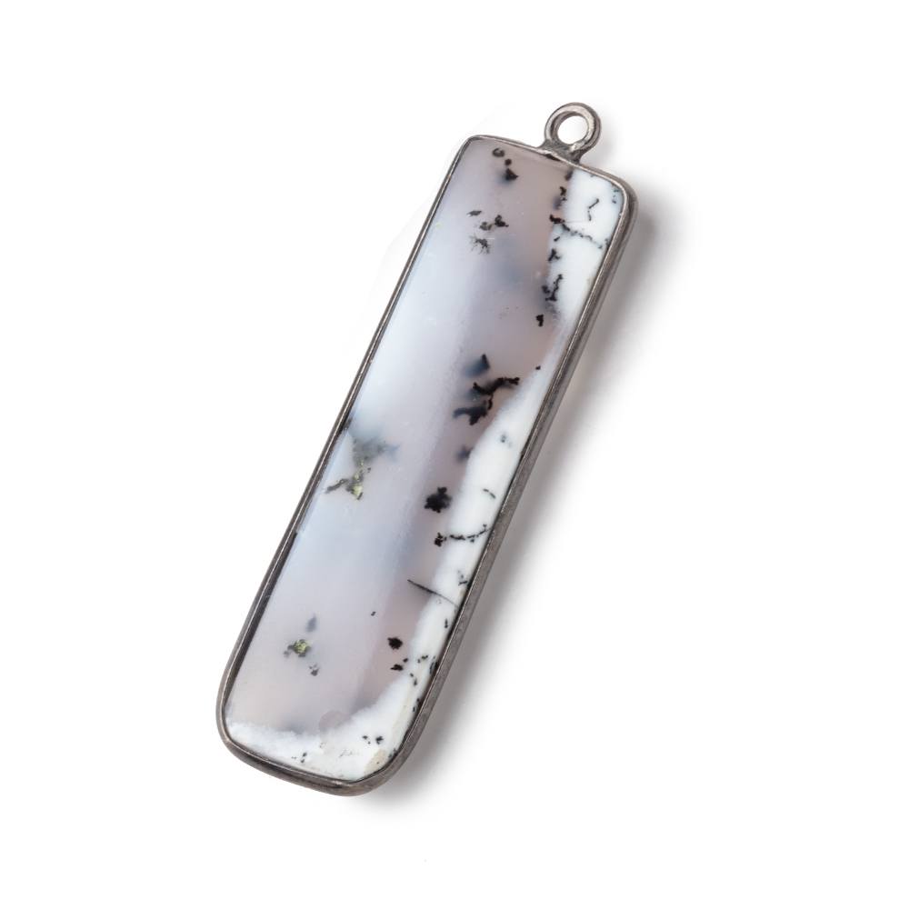 40x12mm Black Gold Bezel Dendritic Opal Plain Bar Pendant 1 piece - Beadsofcambay.com