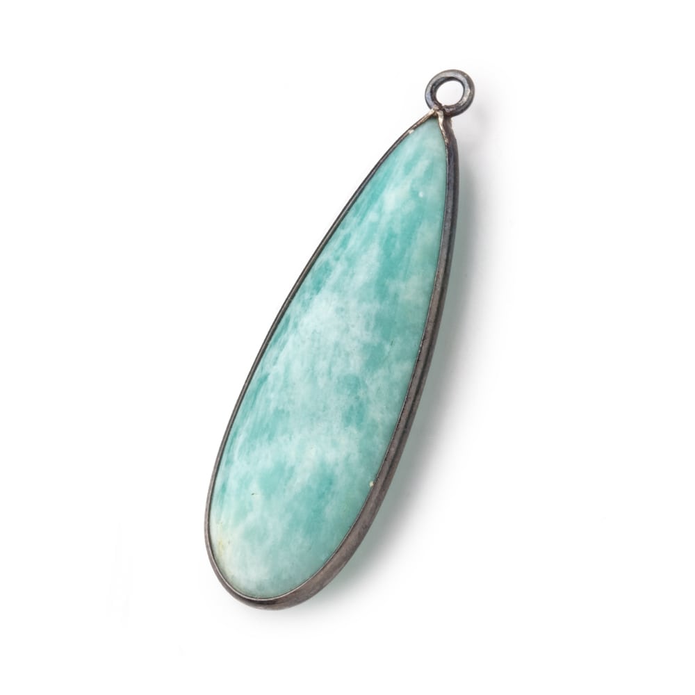 40x13mm Black Gold .925 Bezel Amazonite Plain Pear Pendant 1 Focal Bead - Beadsofcambay.com