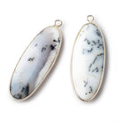 40x16mm Sterling Silver Bezel Dendritic Opal Plain Oval Pendant 1 piece - Beadsofcambay.com